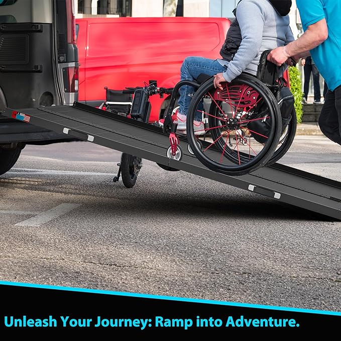 Black Portable Wheelchair Ramp, 8FT No-sew Non-Slip Aluminum Wheelchair Ramp, Folding Portable Wheelchair Ramps for Home, Weight Capacity Up to 800 LBS, Loading Dock Plates