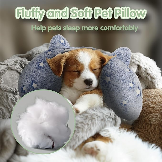 Dog Pillows for Medium Dogs, Glow in The Dark Soft Neck Pillow, U-Shaped Pillow for Cat and Dog, Machine Washable Toy & Birthday Gift (Glow Blue, M)
