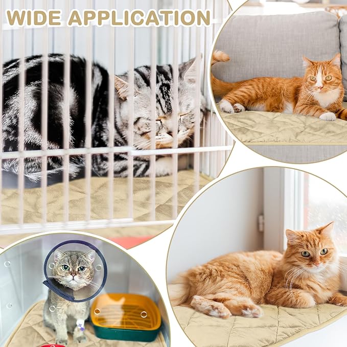2 Pack Self Heating Cat Mat Self Warming Pet Pads Washable Kennel Mat Dog Crate Pad Reflects Body Heat Non Skid Cat Thermal Pads for Puppy Indoor Outdoor(Beige,16 x 20 Inches)