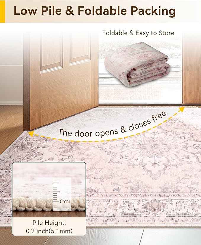 Area Rugs 2'x4' Kitchen Rugs Entry Rug Small Rugs for Entryway Kitchen Bathroom Door Mat Indoor Entrance,Washable Non Slip, Pink Greypink Cute