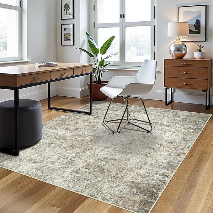 4x6 Area Rugs for Living Room Rug Washable: Abstract Rug for Dining Room Bedroom Carpet Non Slip 4 by 6 Indoor Modern Nursery Home Office Beige Brown