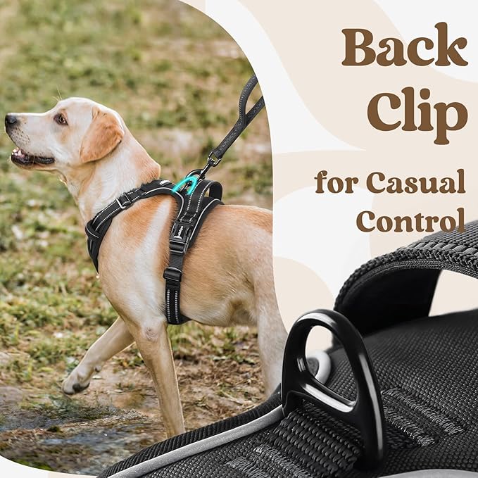 rabbitgoo Dog Harness for Large, No Pull Pet Harness with 3 Buckles, Adjustable Soft Padded Vest with Control Handle, Walking Reflective Pet Vest for Extra Large Dogs, Black, XL