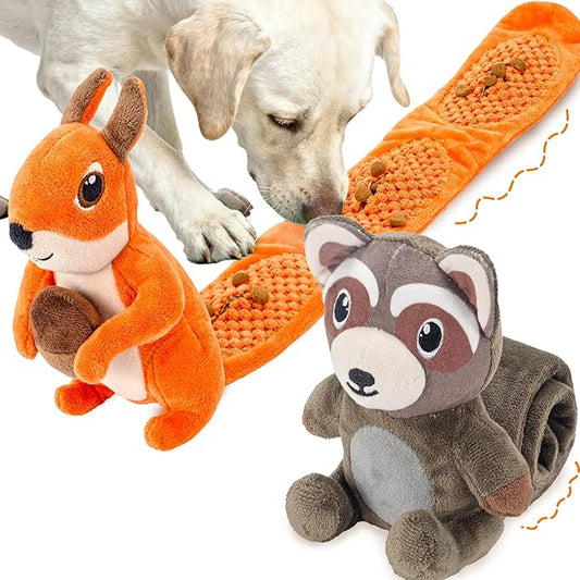 2-Pack Plush Dog Puzzle Toys, Squeaky Crinkle Snuffle Interactive Dog Treat Hider Toy, Boredom Buster & Mental Stimulate Dog Enrichment Foraging Training Toys for Small, Medium & Large Dogs