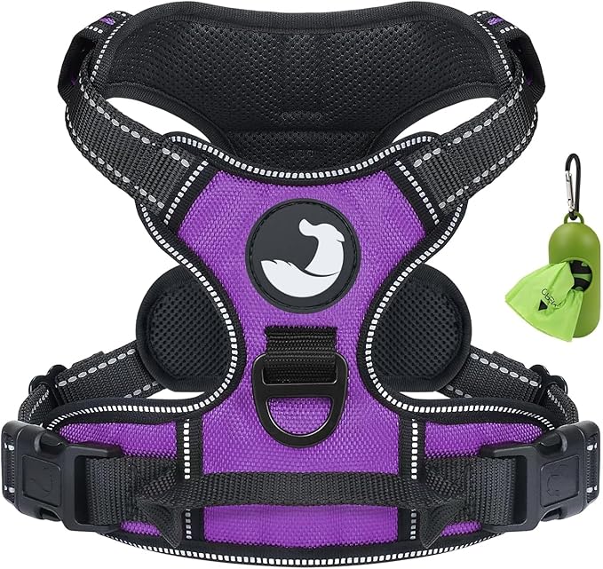 Joytale No Pull Dog Harness Medium Sized Dog, Reflective Pet Vest with Front Clip, Adjustable Soft Padded Harnesses with Easy Control Handle for Training and Walking, Purple, M