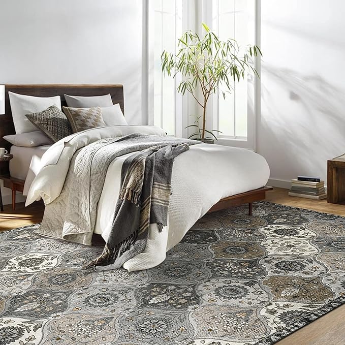 Lahome Moroccan 8x10 Area Rugs for Living Room, Washable Rugs 8x10 Ultra-Thin Oriental Non-Slip Non Shedding Accent Carpet for Bedroom Dining Room Office Nursery, Grey
