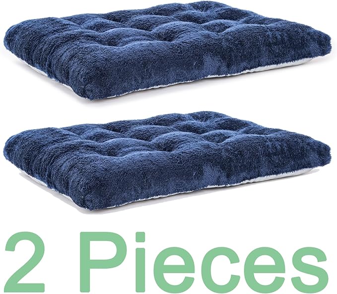 POMIU 2-Pack Washable Dog Bed, Deluxe Plush Crate Beds with Anti-Slip, Machine Washable Kennel Pad Sleeping Mat for Large, Medium and Small Dogs (2 Pack x Navy, 35.0" L x 23.0" W x 3.0" Th)