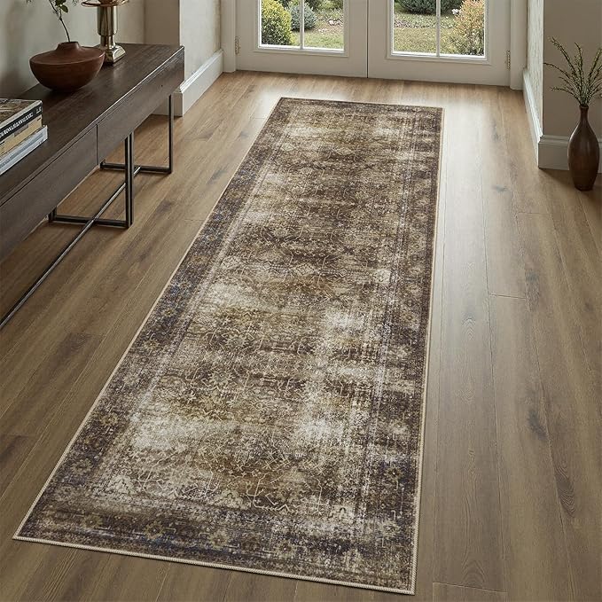 DCX Washable 2x6, Kid & Pet Friendly with Rubber Back Non Slip, Stain Resistant Vintage Rug for Living Room, Bedroom, Home Office, Soft Low Pile Large Farmhouse Distressed Carpet, Brickred