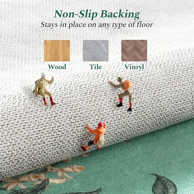 Rugflix 5x7 Floral Area Rug for Living Room, Bedroom, Machine Washable Rugs with Non-Slip Backing, Indoor Low Pile Carpet for Dining Room, Nursery, Kids Pet Friendly