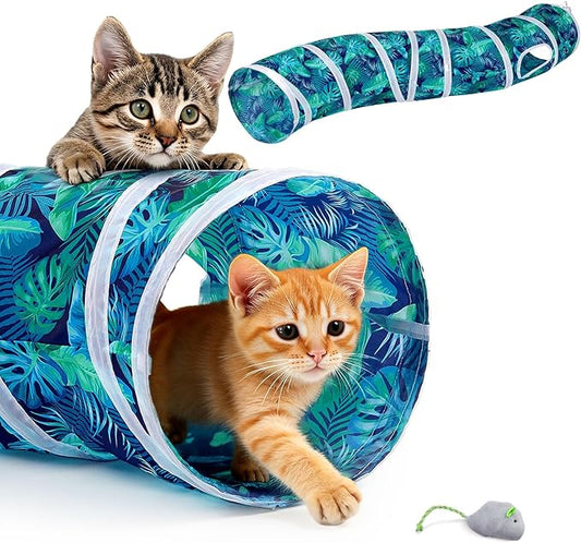 Glittme Cat Tunnel, Cat Tunnels for Indoor Cats, S-Shape Peekaboo Cat Cave with Cat Toys, Foldable Cat Tubes and Tunnels for Cats, Rabbit, Puppy, Guinea Pig