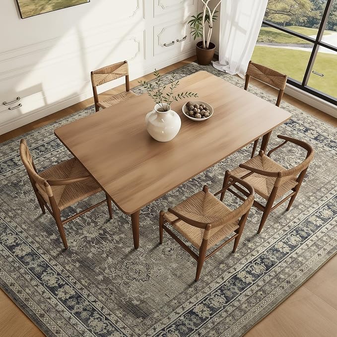 Lessymo 9x12 Area Rugs for Living Room, Machine Washable Non Slip Large Rug, Soft Low Pile Carpet for Bedroom Dining Office, Vintage Brown Distressed Floral Floor Decor