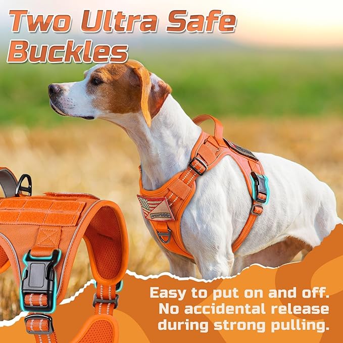 rabbitgoo Tactical Dog Harness for Large Dogs, No Pull Military Service Vest with Handle & Molle, Easy Control for Training Walking, Adjustable Reflective Straps, Orange, L