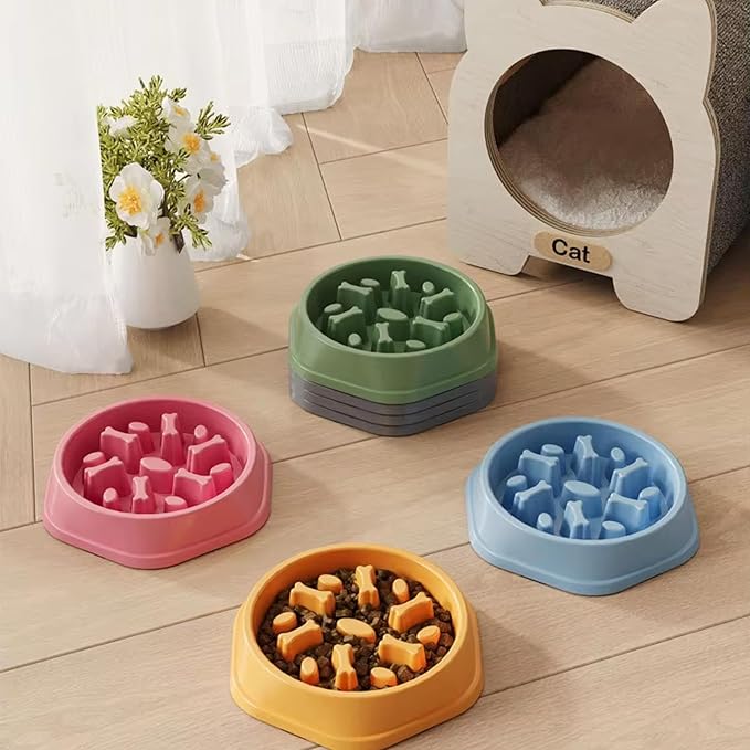 Slow Feeder Bowl for Small & Medium Cats & Dogs - Durable Slow Feeding Bowl with Non-Slip Base - Anti-Choking Puzzle Food Bowl for Dogs That Helps Mental Stimulation & Reduces Fast Eating-Blue