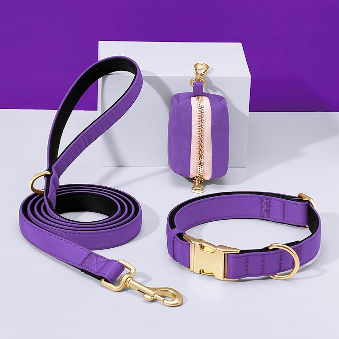 Didog Soft Padded Dog Collar for Large Dogs, Colorful and Durable Pet Collar with Quick Release Buckle, Light and Breathable for Daily Walking, Purple, L