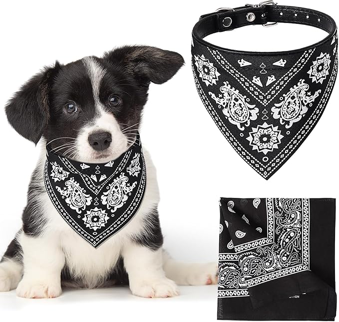Cat Dog Bandana Collar & Owner Matching Paisley Pattern Bandana Women Headband Square Scarf Headwear Puppy Scarf for Small Dog Adjustable Cat Collar Triangle Neckerchief Handkerchief(Black)