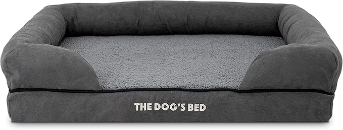 The Dog’s Bed Orthopedic Memory Foam Dog Bed with Bolsters, Plush Fabric, Grey Plush, M