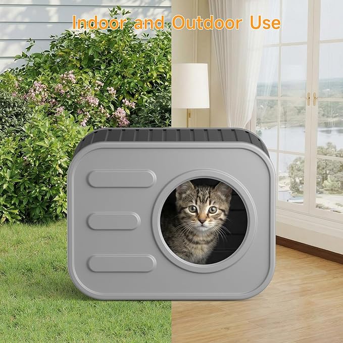ONBRILL Outdoor Cat House Weatherproof with Dual Ventilation Windows, Spacious Durable PP Material Cat House for Outdoor Indoor Use, Easy to Assemble and Clean, Black