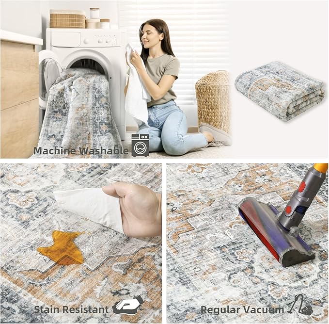 Washable Entryway Small Area Rugs: 2'x3' Boho Rug Non Slip Door Mat Indoor Entrance Stain Resistance Low Pile Throw Rugs for Inside Front Door Floor Bedroom Bedside Kitchen Nursery Dorm Home Entry