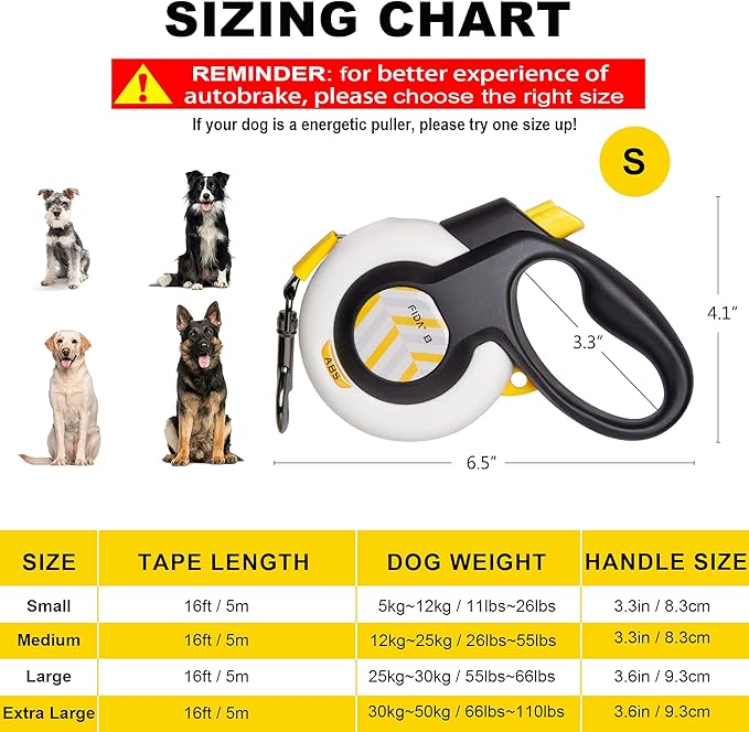 FIDA AutoBrake Retractable Dog Leash. Advanced Patented Design for Dog Pulling, 16 ft Heavy Duty No Pull Pet Walking Leash for Small Breeds. 360째 Tangle Free, Soft Grip, Small Size.