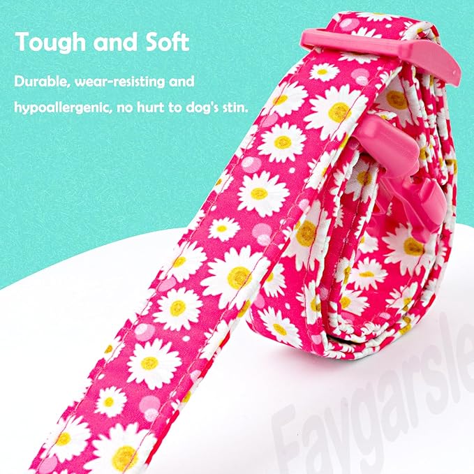 Faygarsle Cotton Dog Collar Cute Dog Collars for Small Medium Large Dogs Hot Pink Floral Colored Options Soft and Fancy Pet Collars for Girls Flower Pattern for Girl Dog Collar S