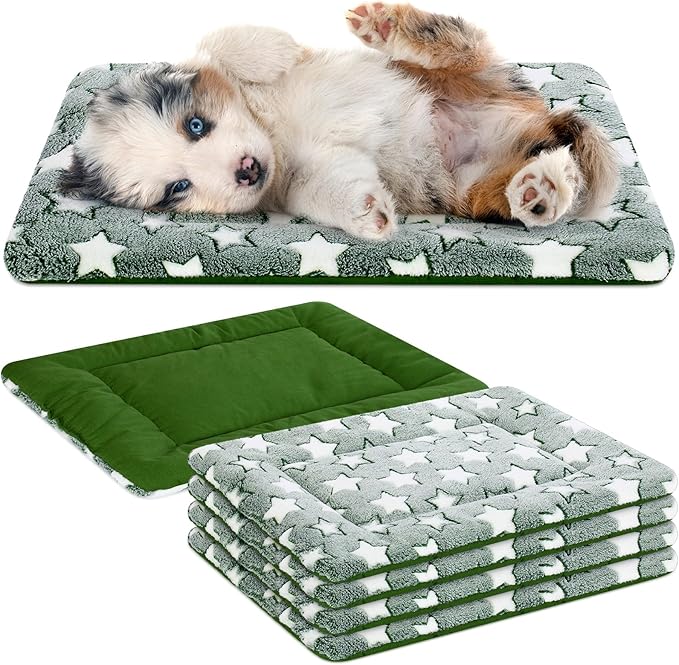 VitalCozy 4 Pcs Winter Dog Crate Pads, Ultra Soft Warm Washable Dog Cat Bed Mat for Pet Crate Comfortable Replaceable Reversible Kennel Pad for Small, Medium, Large Dogs(18 x 24 x 1.6 Inch,Green)