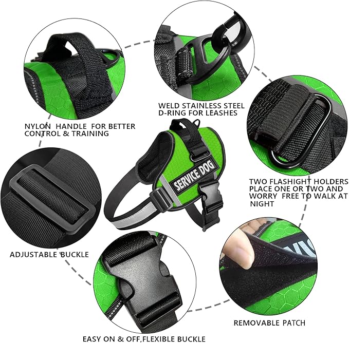 JSXD Dog Harness,No-Pull Service Dog Harness with Handle Adjustable Outdoor Pet Dog Vest 3M Reflective Nylon Material Vest for Breeds,Easy Control for Small Medium Large Dogs