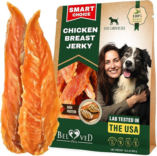 Beloved Pets Dog Treats Chicken Jerky 10.6 Oz – Healthy Chews for Large, Medium & Small Breeds – Pet Natural Training Snacks Strips – Grain Free & Human Grade Meat – Rawhide Free Puppy Treats