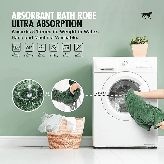 Tuff Pupper Fast Drying Dog Bath Robe | 800 GSM Plush Dog Towel Bathrobe/Dressing Gown | Super Absorbent Pet/Puppy Bathrobe | Adjustable Hood & Belly Strap | Super Soft | Fast Drying (XL, Green)