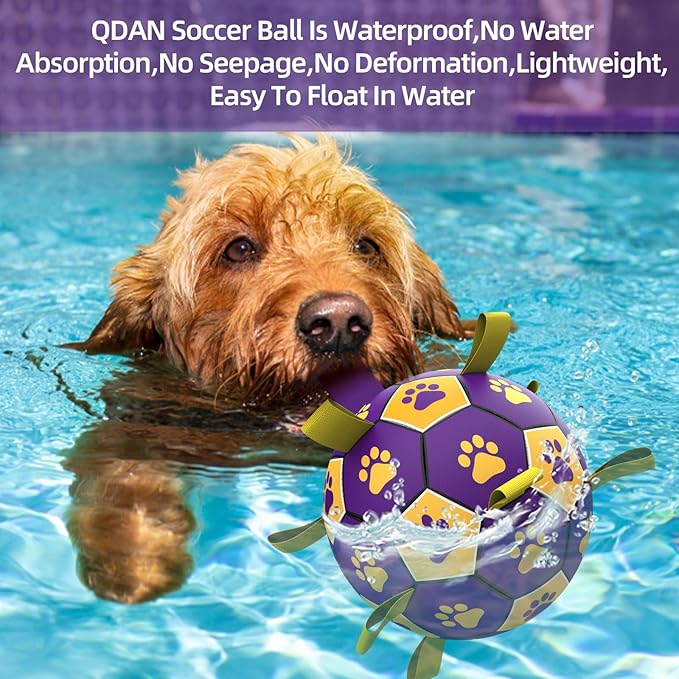 QDAN Dog Ropes Toys, Soccer Ball with Straps, Dogs Water Toy, Durable Dog Balls for Small Medium Breed（6 Inch）