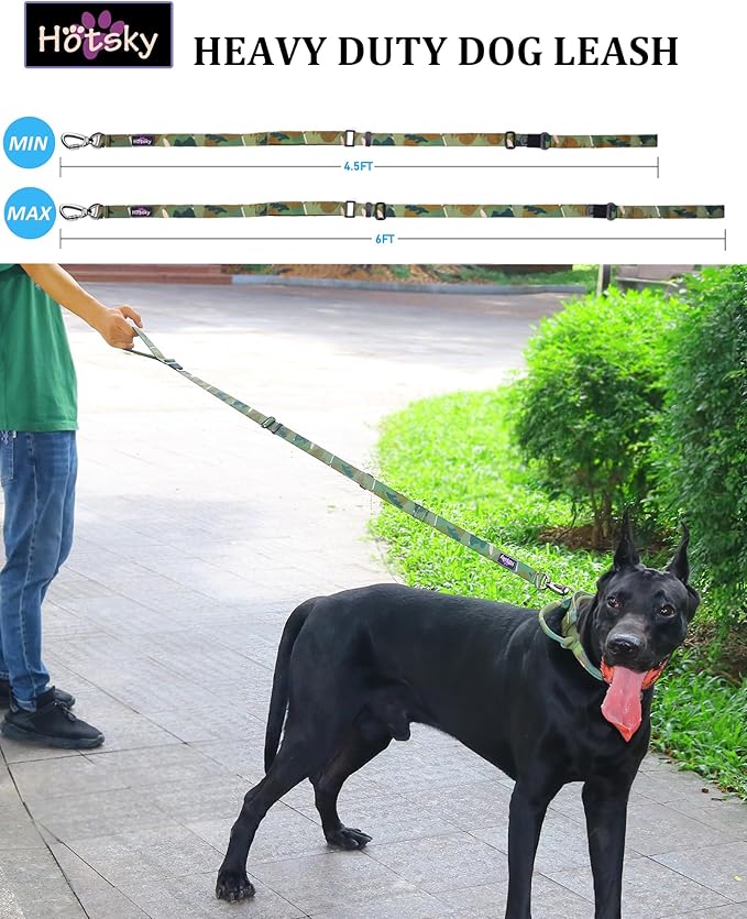 Hotsky Double Handle Dog Leash for Large Medium and Small Breed Dogs That Pull,Adjustable Nylon Heavy Duty Dog Leash with Car Seat Belt for Walking and Training,Camo,4.5-6 FT