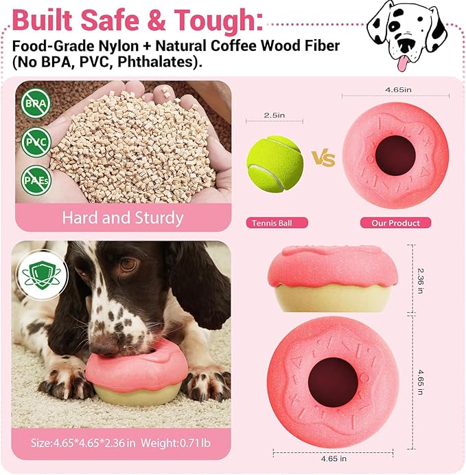 Aggressive Chew Toys for Large Dogs, Pet Valentine Anxiety Relief for Dogs Toy, Dog Chew Toys Indestructible Frozen Dog Treat Toy for Peanut Butter and Frozen Treats Reduces Anxiety, Donut