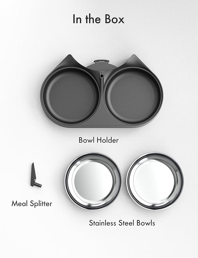 PETLIBRO Pet Food Splitter with Stainless Steel Bowls, Automatic Cat Feeder Bowls for Two Cats or Dogs, Suitable for PETLIBRO Automatic Cat Feeder PLAF005, PLAF006, PLAF103, PLAF203 Black