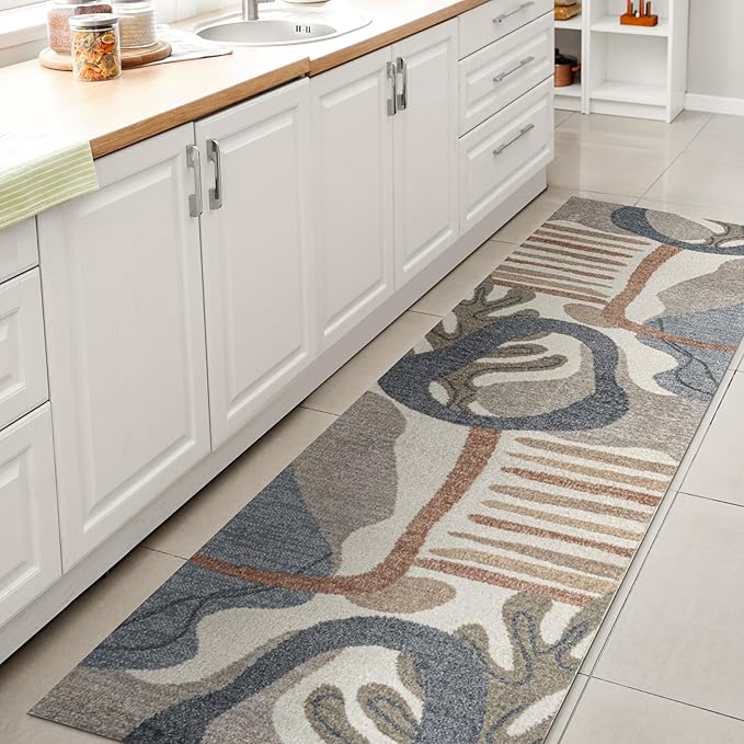 JONATHAN Y Machine Washable Cream/Multi Runner Rug 2X8 ft, Algae Abstract Glam Botanical for Living Room, Bedroom, Kitchen, Office, Easy-Cleaning, High Traffic, Pet-Friendly, Non-Shedding WSH301A-28
