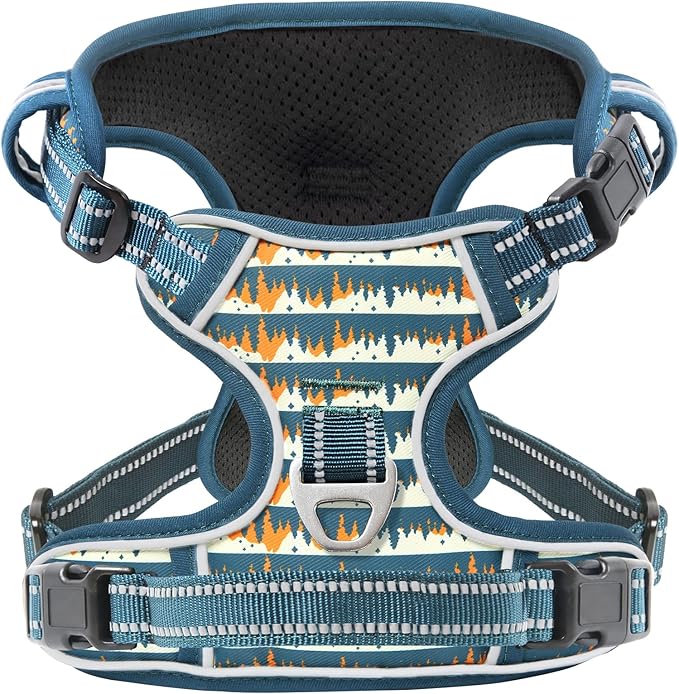 Timos No Pull Dog Harness, Release at Neck Reflective 3 Snap Buckles Adjustable No Choke Pet Vest with Front & Back 2 Leash Clips, Soft Padded Control Training Handle for Small Medium Large Dogs
