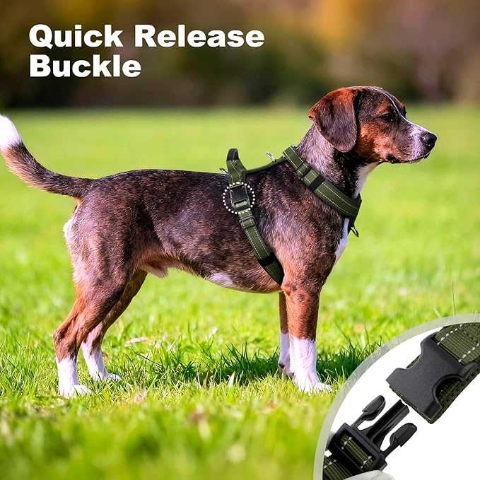 No Pull Dog Harness with Handle, Soft Mesh Padded Adjustable for Small Medium Large Dogs | Reflective Easy Walk Harness with Front Clip for Training, Running & Outdoor (Ranger Green, L)