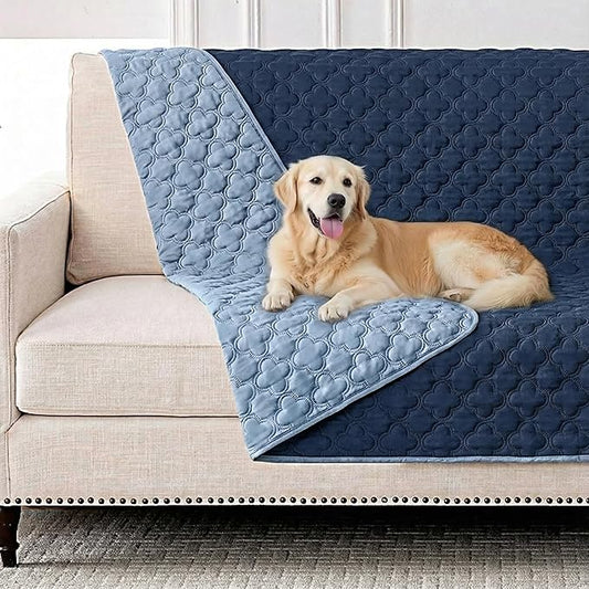 Waterproof Dog Blanket, Couch Cover for Dogs Washable, Reversible Dog Bed Cover, Couch Furniture Protector. (Dark＆Light Blue, 52 X 82 Inch - 1 Pack)