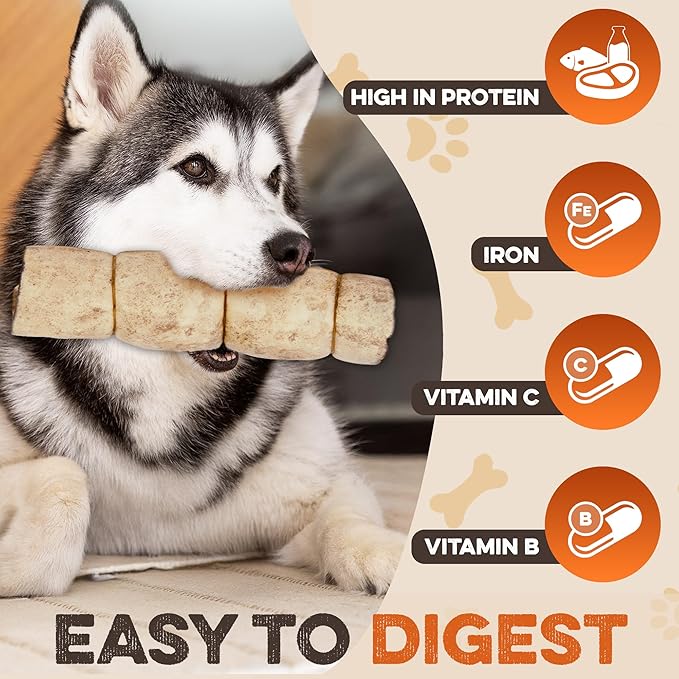 Premium Beef Cheek Rolls for Dogs 5-7" - (5-Pack), Peanut Butter Flavored Long Lasting, Safe & Natural Rawhide Alternative Chews, Ideal for Large Dogs & Aggressive Chewers, Supports Dental Health
