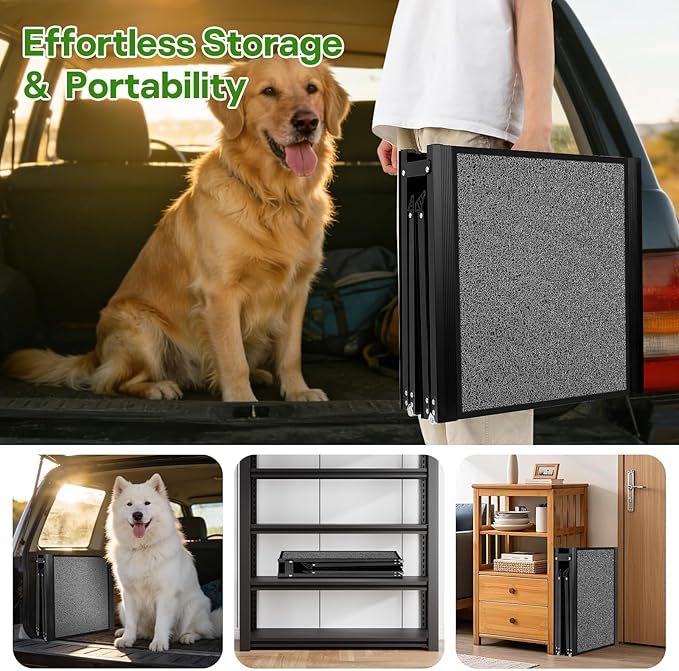 71''x 20'' Dog Ramp for Car, Pet Ramp for Large Dogs Up to 300LBS, Foldable Dog Car Ramp, Dog Stairs Steps with Waterproof & Non-Slip Rug Surface for Truck, SUV, Indoor & Outdoor(Wire Loop Fabric)