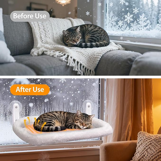L&W BROS. 2PC Cat Heated Window Perches with Adjustable Thermostat & Timer – Dual Hammocks with Strong Suction Cups, Easy-to-Clean Warm Beds for Multi-Cat Homes, Holds Up to 50lbs Each (M 2PC)