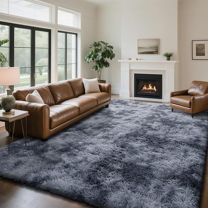 Fluffy Rug Shaggy Area Rug, Mottling Dark Grey 6x9 Area Rugs for Living Room, Large Shag Area Rugs for Bedroom Kids Room Home Decor, Upgrade Anti-Skid Rectangular Fuzzy Rugs