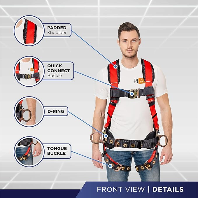 Palmer Safety Hammerhead 5pt Safety Harness Back Padded, QCB Chest, Tongue Buckel Legs Straps, Back & Side D-Rings