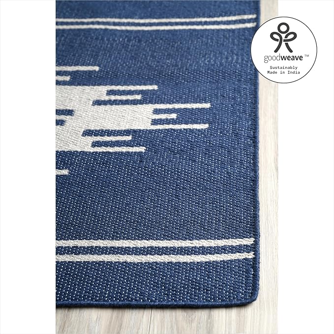 Fab Habitat Machine Washable Area Rug - Hand Woven, Stain Resistant, Pet Friendly, Reversible - Premium Recycled Polyester Yarn - Ikat - Bedroom, Living/Dining Room - Madison - Navy & Gray - 5 x 8 ft