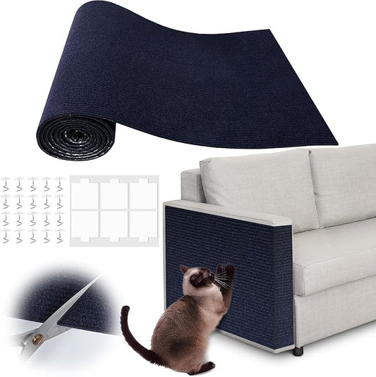Cat Scratch Furniture Protector - 158" x 15.8" Trimmable Self-Adhesive Cats Claws Scratch Pads, DIY Cat Climbing Couch Protector for Scratch Post Cat Tree Replacement Indoor (Dark Blue)