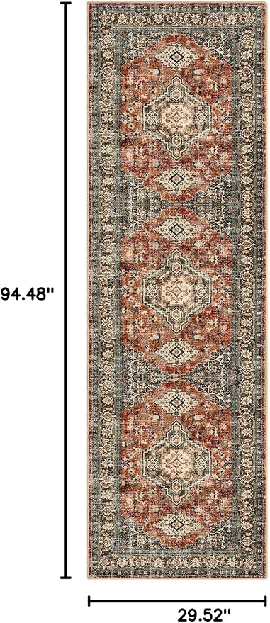 Lahome Oriental Hallway Runner Rug Non Slip, 2.5x8 Kitchen Washable Runner Soft Hallway Rug, Traditional Ultra-Thin Carpet for Bathroom Entryway ?랰aundry Room, Brick Red