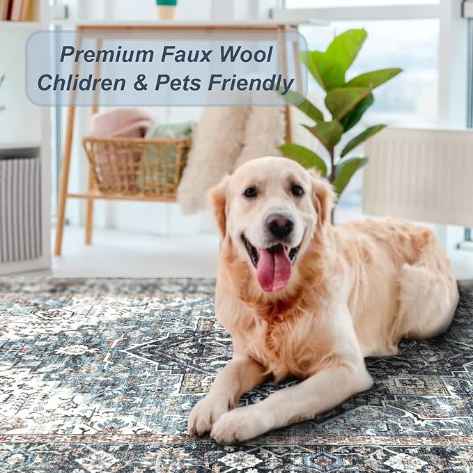 Runner Rug 2횞8, Vintage Boho Rug,Ultra-Soft Low Pile, Washable, Non Slip,Stain Resistant Printed Carpet for Hallway Kitchen Living Room Bedrooms Playroom Office, Blue/Navy