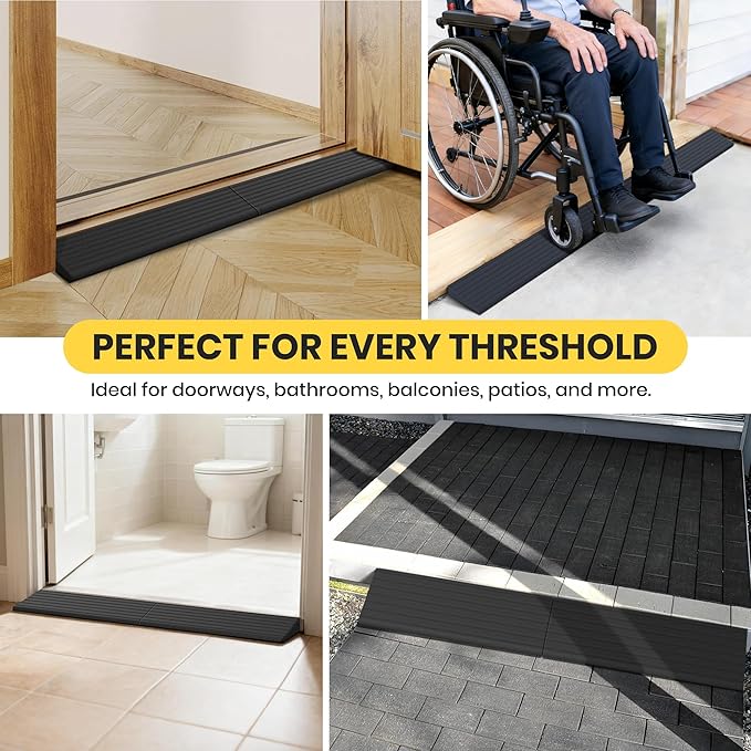 0.6" Rise Rubber Threshold Ramps for Doorways, 34" Wide Modular Wheelchair Ramp 2 PCS, Wheelchair Ramp, Access Ramps for Wheelchairs,Strollers,Sweepers,Bathrooms,Entryways,2000LBS Capacity