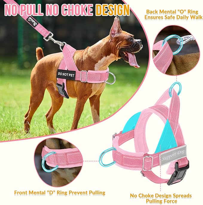 SlowTon No Pull Dog Harness - Heavy Duty Dog Harness and Leash Set for Medium Large Dogs, Reflective Tactical Harness with Soft Padded and Front Clip for Easy Walk and Training (PI, L)