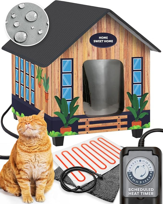 Outdoor Cat House Feral Cat Shelter (Heated) - EASY to assemble - Cat Houses for Outdoor Cats