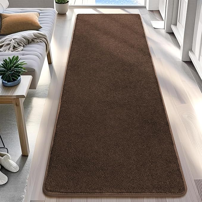 DweIke 2x6 Dark Brown Runner Rugs, Thickened Memory Foam Bedside Rug for Bedroom Living Room, Washable Non-Slip Carpet for Kids Girls Nursery Dorm Room Decor