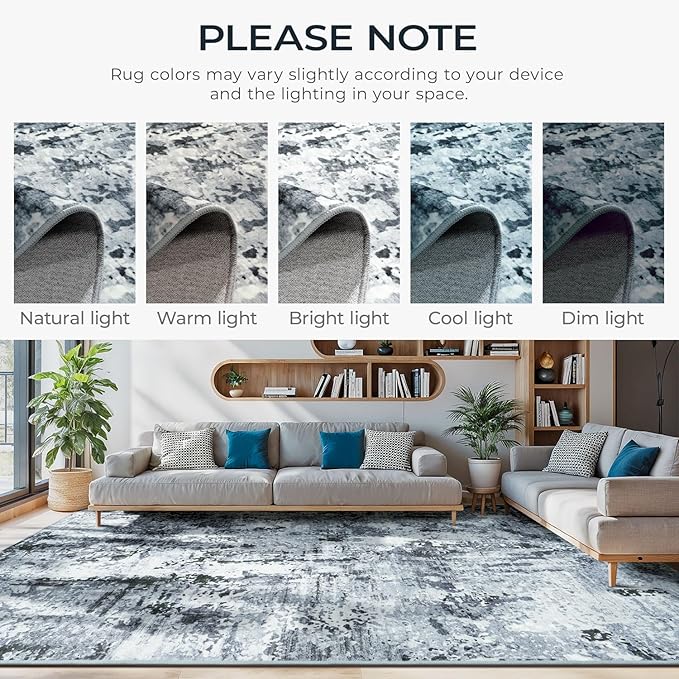 Washable Area Rug 6x9, Large Living Room Rug Non Slip Stain Resistant Rugs for Bedroom, Abstract Non Shedding Aesthetic Floor Carpet for Office Under Table