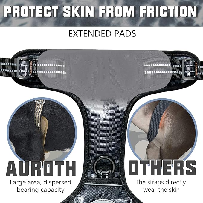 AUROTH Tactical Dog Harness for Small Medium Large Dogs - No Pull, Adjustable, Reflective, K9 Working Training, Easy Control, Military Service Dog Harness (M, Black Ink)
